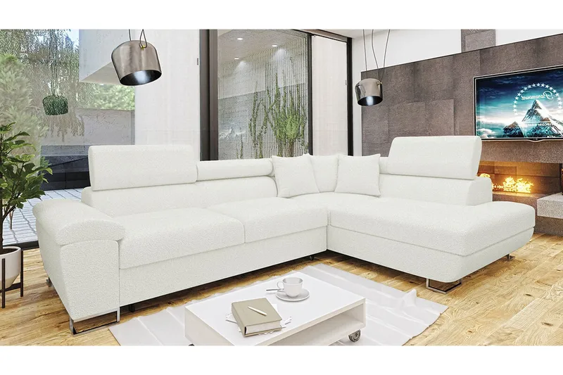 Reginia 3-sits Hörnbäddsoffa NO_BRAND White - Møbler - Sofaer - Sovesofaer