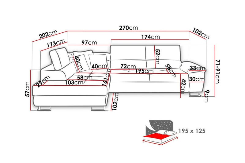 Reginia 3-personers Hjørnesovesofa - Møbler - Sofaer - Sovesofaer