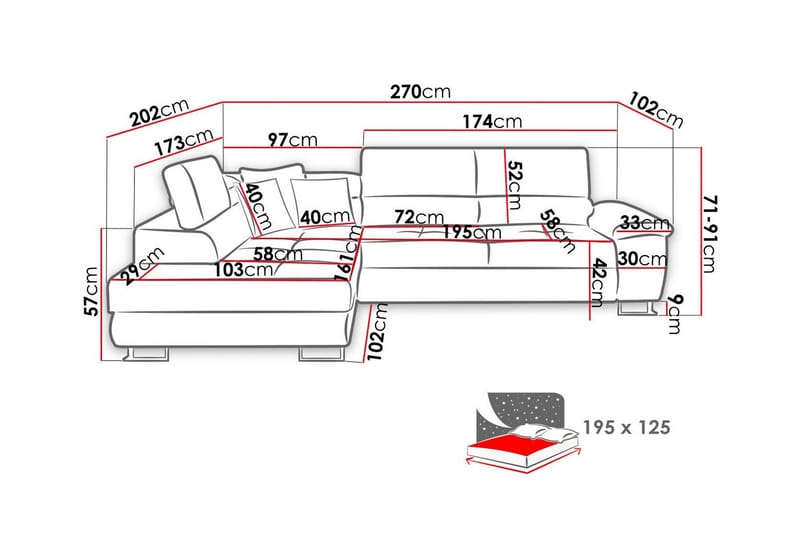Reginia 3-personers Hjørnesovesofa - Møbler - Sofaer - Sovesofaer