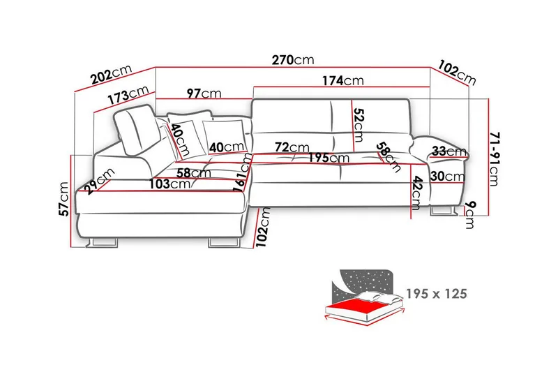 Reginia 3-personers Hjørnesovesofa - Møbler - Sofaer - Sovesofaer