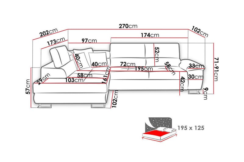 Reginia 3-personers Hjørnesovesofa - Møbler - Sofaer - Sovesofaer