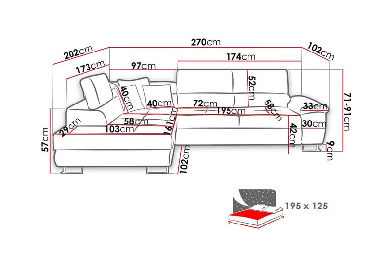 Reginia 3-personers Hjørnesovesofa - Møbler - Sofaer - Sovesofaer