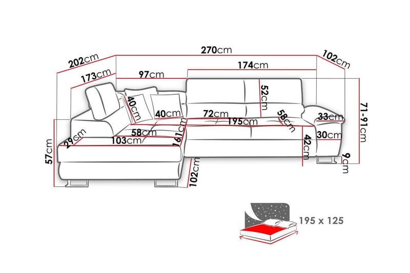 Reginia 3-personers Hjørnesovesofa - Møbler - Sofaer - Sovesofaer