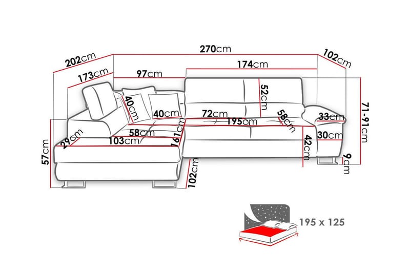 Reginia 3-personers Hjørnesovesofa - Møbler - Sofaer - Sovesofaer