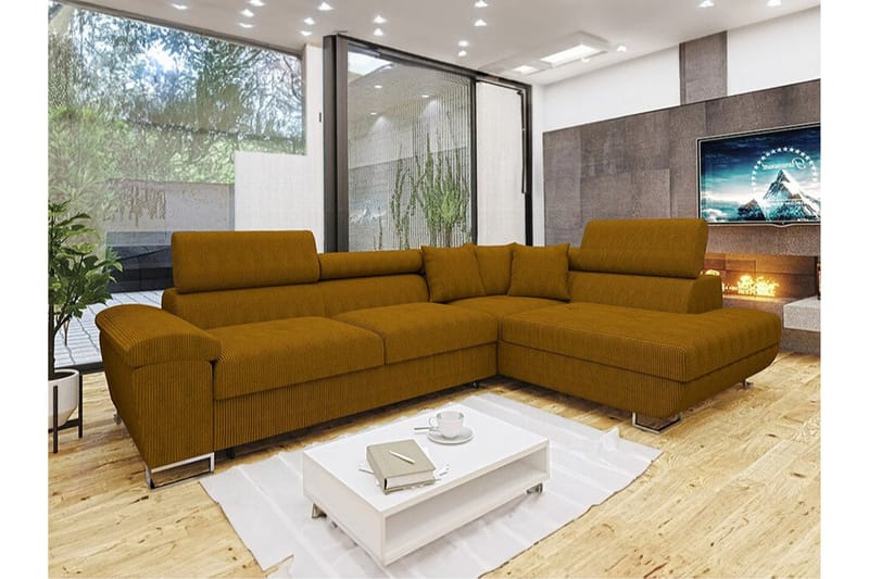 Reginia 3-personers Hjørnesovesofa - Mørkegul - Møbler - Sofaer - Sovesofaer
