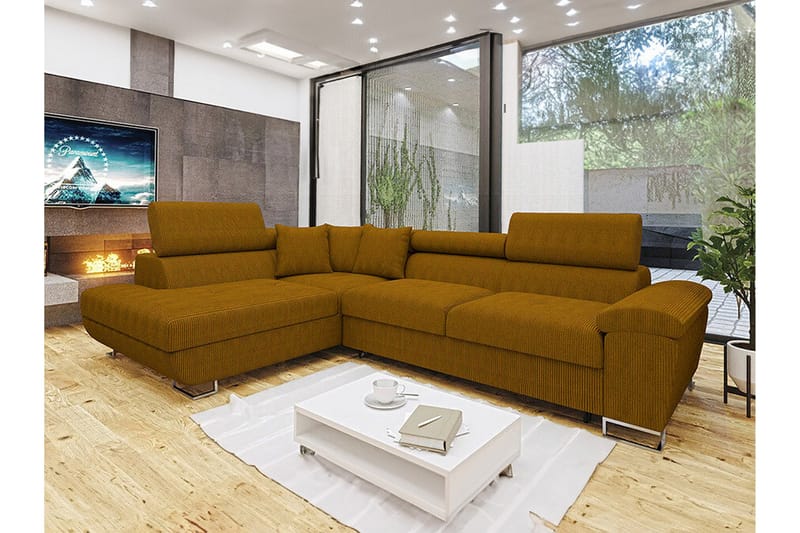 Reginia 3-personers Hjørnesovesofa - Mørkegul - Møbler - Sofaer - Sovesofaer
