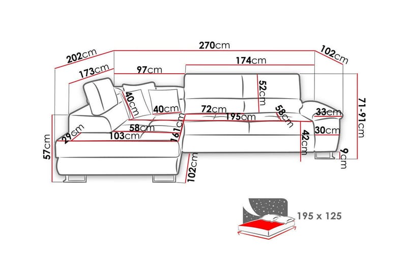 Reginia 3-personers Hjørnesovesofa - Møbler - Sofaer - Sovesofaer