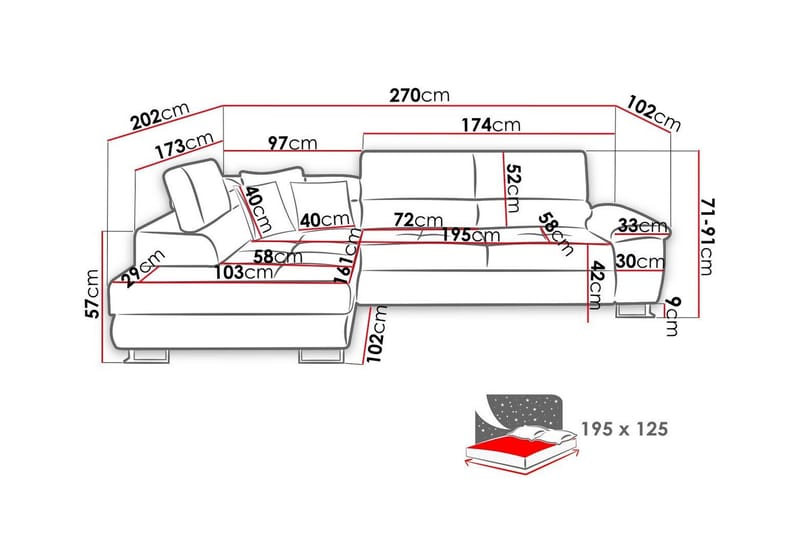 Reginia 3-personers Hjørnesovesofa - Møbler - Sofaer - Sovesofaer