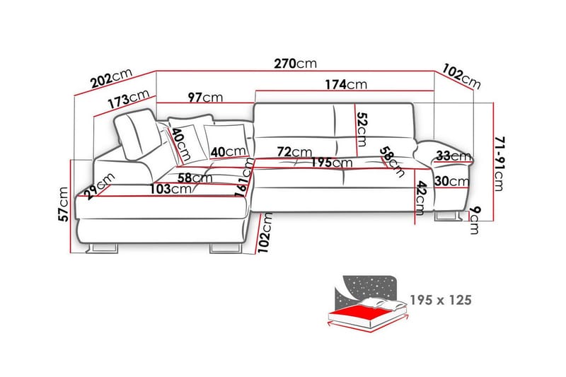 Reginia 3-personers Hjørnesovesofa - Møbler - Sofaer - Sovesofaer