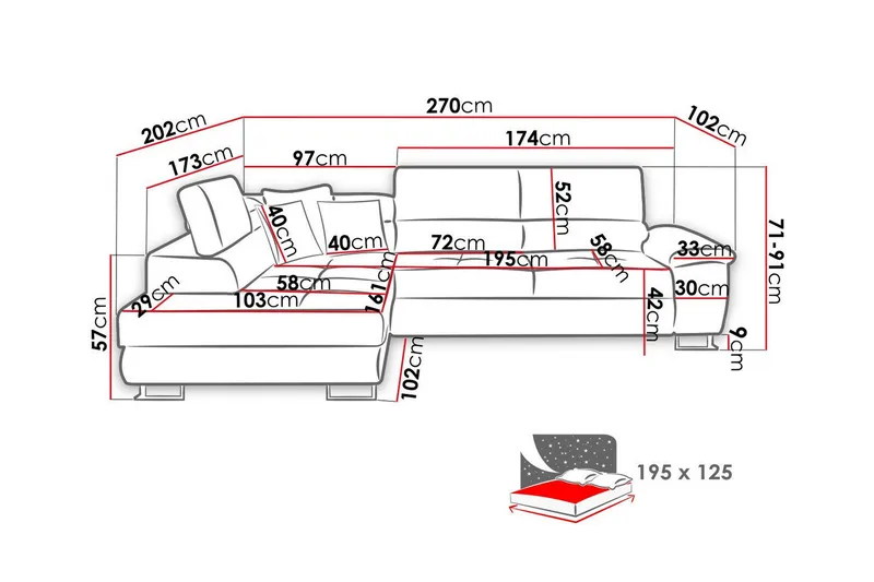Reginia 3-personers Hjørnesovesofa - Møbler - Sofaer - Sovesofaer