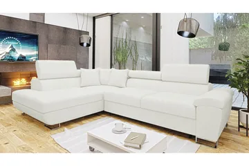 Reginia 3-personers Venstre Hjørnesovesofa 125x195 cm med Opbevaring i Bouclé - Hvid - Møbler - Sofaer - Sovesofaer
