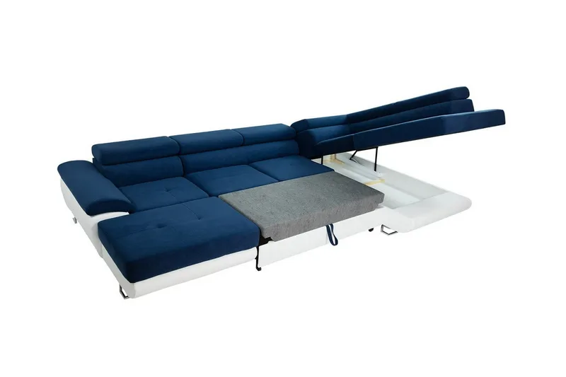Reginia 4-sæders Hjørnesovesofa 125x270 cm med Lift Up Opbevaring i Fløjl, Marineblå