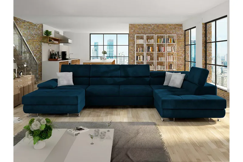 Reginia 4-sits Hörnbäddsoffa 375 cm Dark blue - Møbler - Sofaer - Sovesofaer