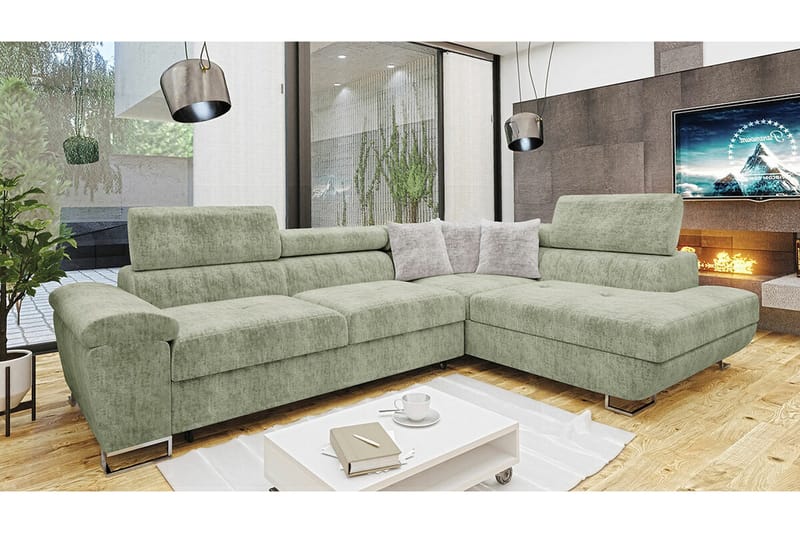 Reginia 4-sits Hörnbäddsoffa Light green - Møbler - Sofaer - Sovesofaer