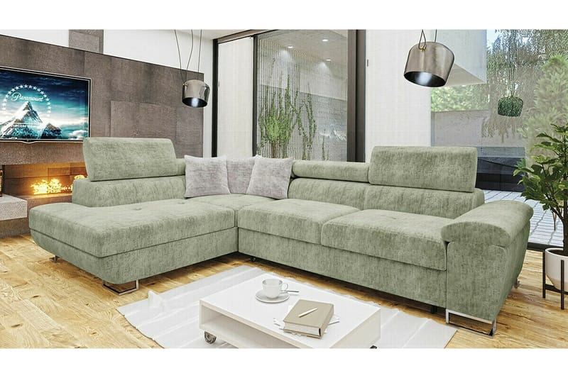 Reginia 4-sits Hörnbäddsoffa Light green - Møbler - Sofaer - Sovesofaer