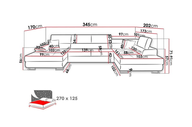 Reginia 4-personers Hjørnesovesofa - Møbler - Sofaer - Sovesofaer