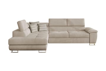 Reginia 4-personers Venstrevendt Sovesofa 125x195 cm med Opbevaring i Fløjl - Beige - Møbler - Sofaer - Sovesofaer