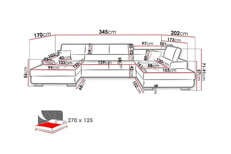Reginia 4-personers Hjørnesovesofa - Møbler - Sofaer - Sovesofaer
