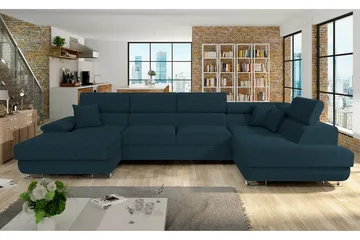 Reginia 4-personers Hjørnesovesofa 125x270 cm med Opbevaring i Manchesterstof - Blå - Møbler - Sofaer - Sovesofaer