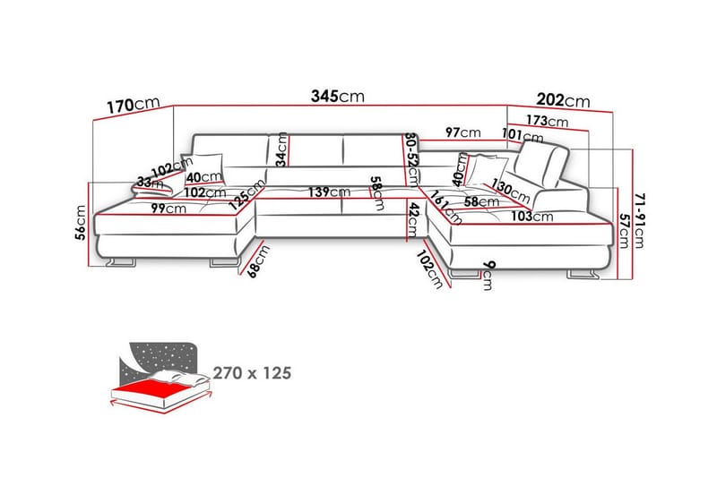 Reginia 4-personers Hjørnesovesofa - Møbler - Sofaer - Sovesofaer