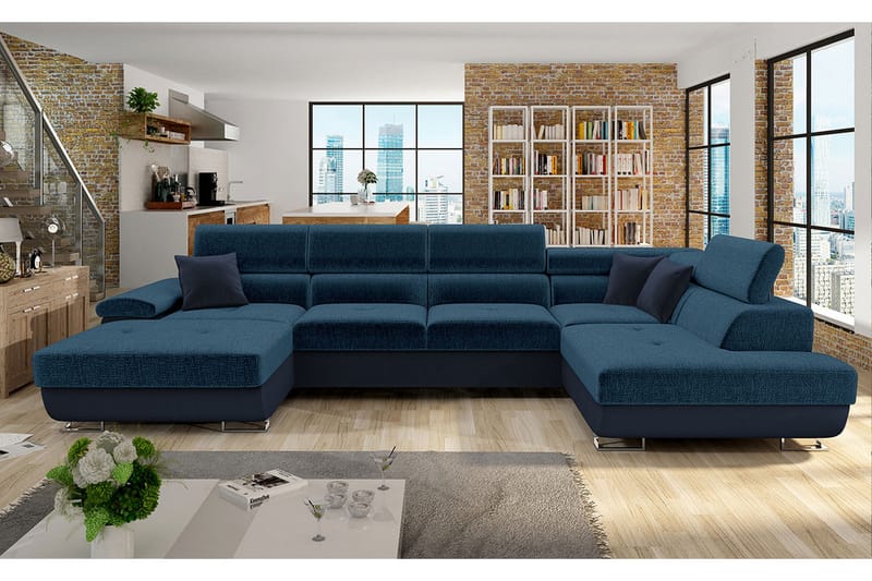 Reginia 4-personers Hjørnesovesofa - Mørkeblå - Møbler - Sofaer - Sovesofaer