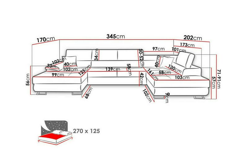 Reginia 4-personers Hjørnesovesofa 375 cm - Mørkeblå - Møbler - Sofaer - Sovesofaer