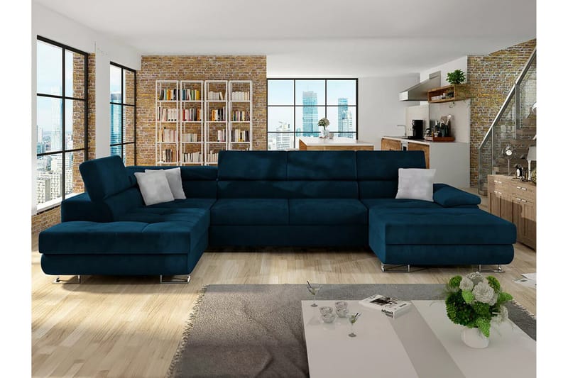 Reginia 4-personers Hjørnesovesofa 375 cm - Mørkeblå - Møbler - Sofaer - Sovesofaer