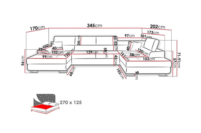 Reginia 4-personers Hjørnesovesofa - Møbler - Sofaer - Sovesofaer