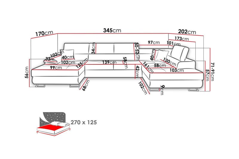 Reginia 4-personers Hjørnesovesofa - Møbler - Sofaer - Sovesofaer