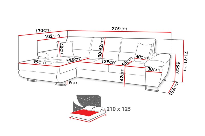 Reginia Mini Sovesofa m. Chaiselong L-formet - Sovesofaer - Sovesofa chaiselong