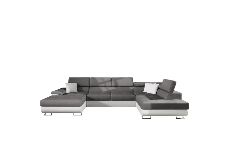 Reginia Sovesofa med Chaiselong og Dobbelt Chaiselong 4-personers i Kunstlæder, Hvid / Grå