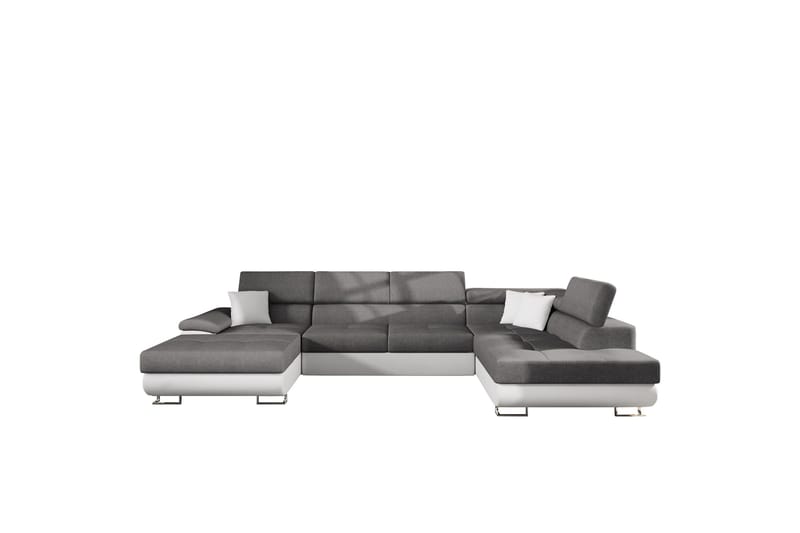 Reginia Sovesofa med Chaiselong og Dobbelt Chaiselong 4-personers i Kunstlæder, Hvid / Grå