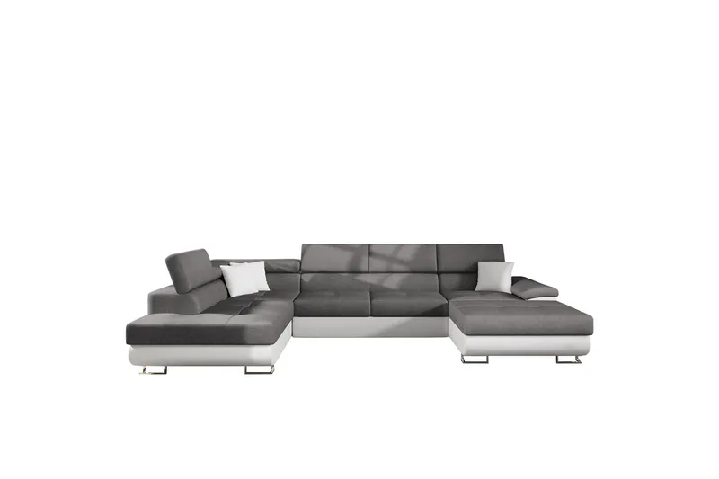 Reginia Sovesofa med Chaiselong og Dobbelt Chaiselong 4-personers i Kunstlæder, Hvid / Grå
