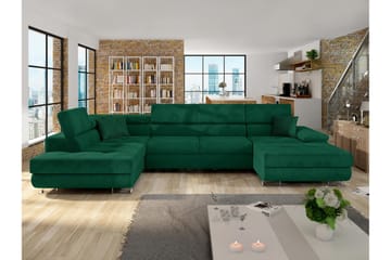 Reginia Sovesofa Med Divan Og Chaiselong 4-Personers - Grøn - Møbler - Sofaer - Sovesofaer