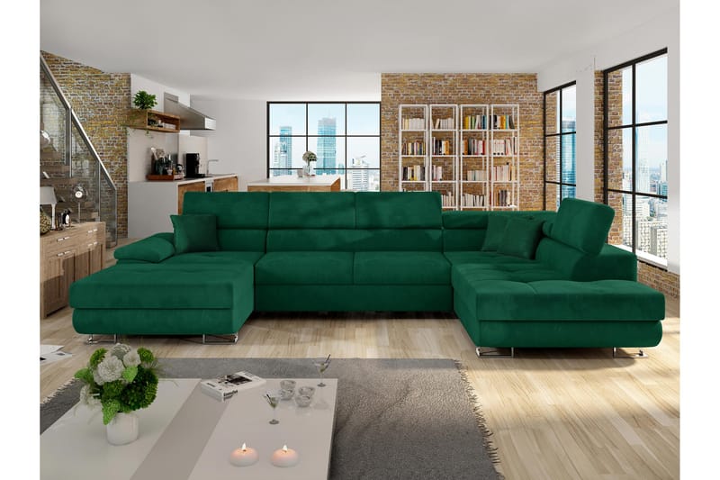 Reginia Sovesofa Med Divan Og Chaiselong 4-Personers - Grøn - Møbler - Sofaer - Sovesofaer