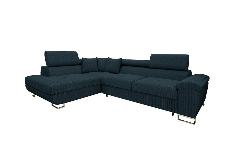 Reginia Venstrevendt Hjørnesovesofa 125x195 cm med Opbevaring i Fløjlskord, Blå