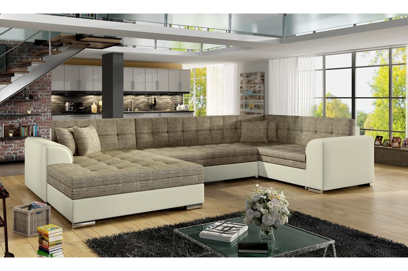 Rineta sovesofa med dobbelt sofa - Beige - Sovesofaer - U sovesofa - Sovesofa chaiselong