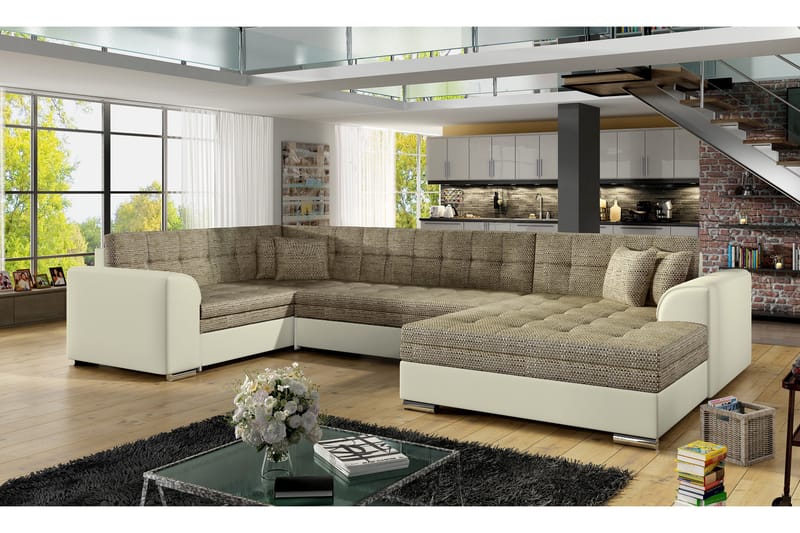 Rineta sovesofa med dobbelt sofa - Beige - Sovesofaer - U sovesofa - Sovesofa chaiselong