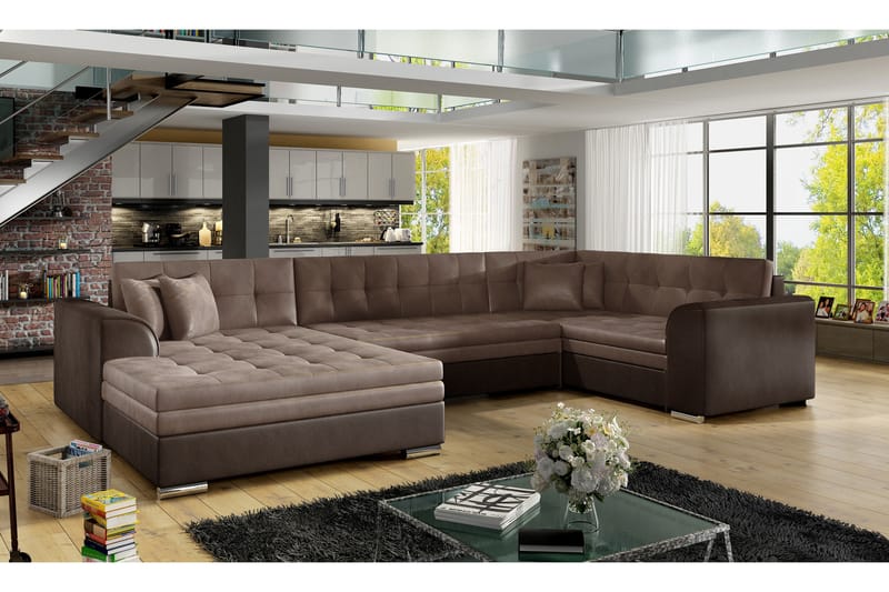 Rineta sovesofa med dobbelt sofa - Brun - Sovesofaer - U sovesofa - Sovesofa chaiselong