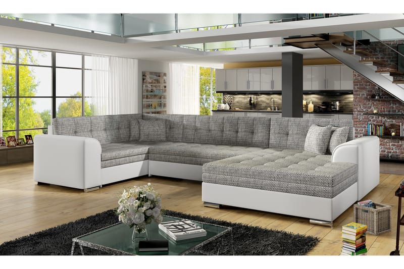 Rineta sovesofa med dobbelt sofa - Grå / hvid - Møbler - Sofaer - Sovesofaer