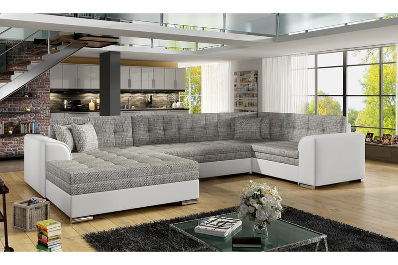 Rineta sovesofa med dobbelt sofa - Grå / hvid - Møbler - Sofaer - Sovesofaer