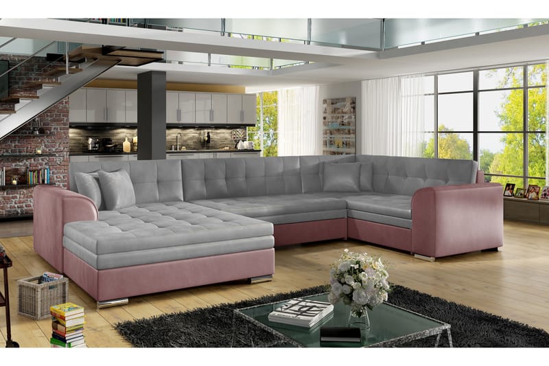 Rineta sovesofa med dobbelt sofa - Grå / lyserød - Møbler - Sofaer - Sovesofaer