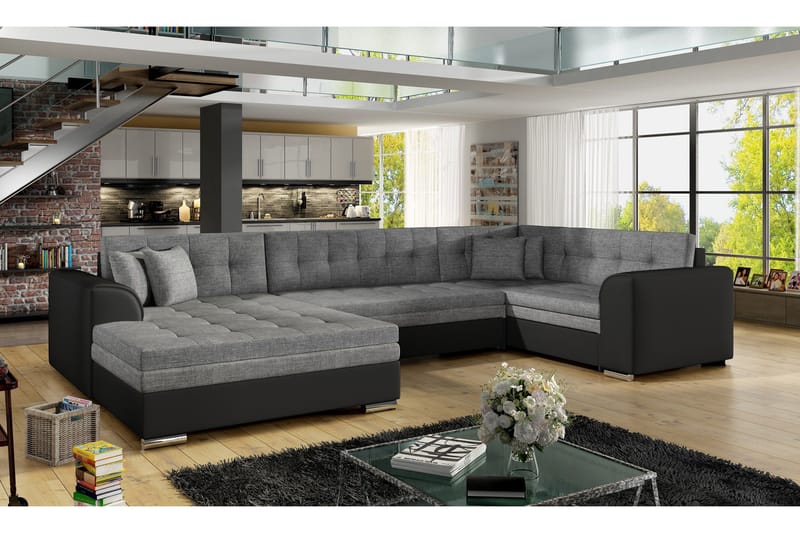 Rineta sovesofa med dobbelt sofa - Grå / Sort - Møbler - Sofaer - Sovesofaer