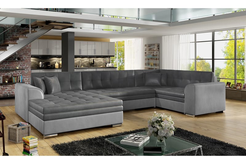 Rineta sovesofa med dobbelt sofa - Grå - Møbler - Sofaer - Sovesofaer