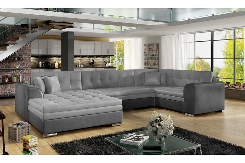Rineta sovesofa med dobbelt sofa - Grå - Møbler - Sofaer - Sovesofaer