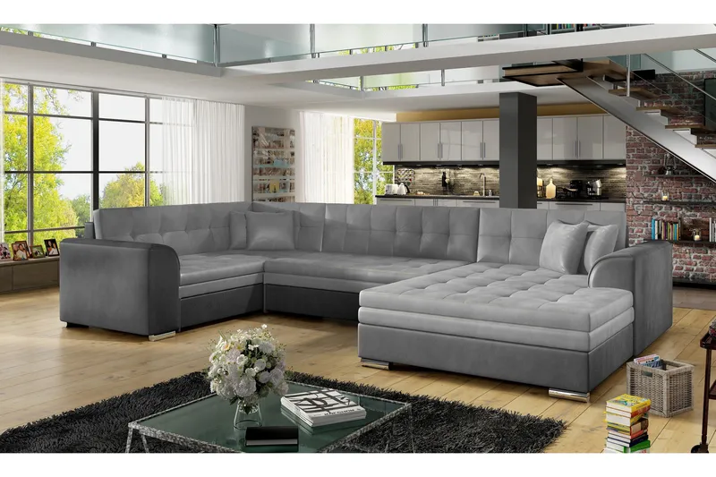 Rineta sovesofa med dobbelt sofa - Grå - Møbler - Sofaer - Sovesofaer