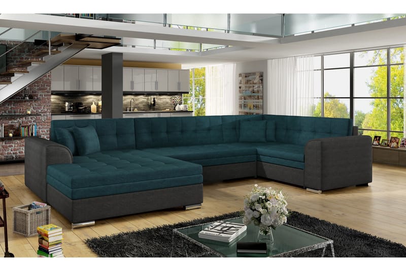 Rineta sovesofa med dobbelt sofa - Grøn / grå - Møbler - Sofaer - Sovesofaer