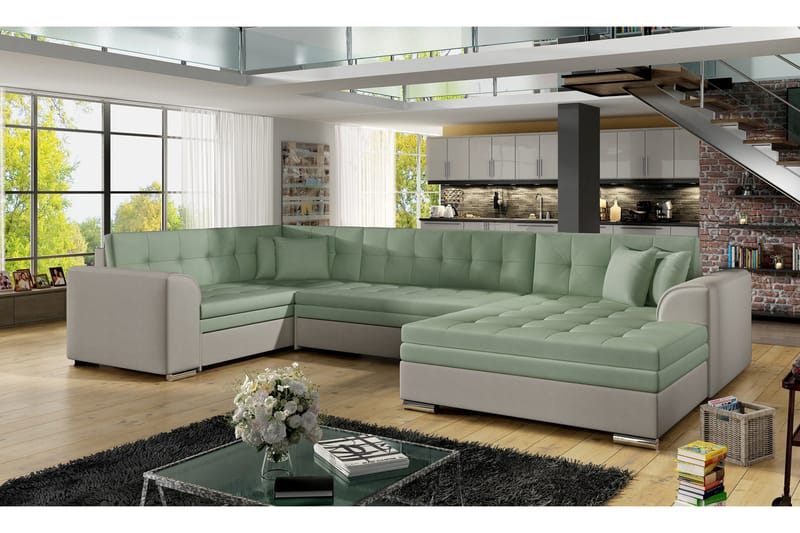 Rineta sovesofa med dobbelt sofa - Grøn / grå - Møbler - Sofaer - Sovesofaer