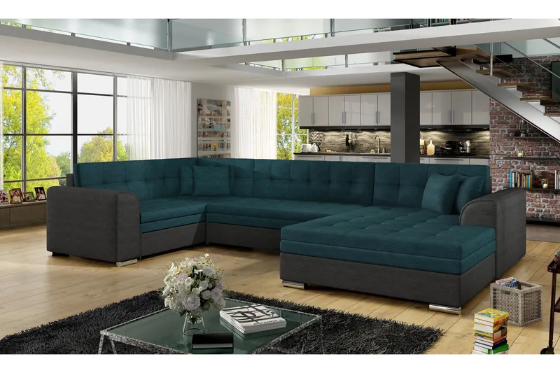 Rineta sovesofa med dobbelt sofa - Grøn / grå - Møbler - Sofaer - Sovesofaer