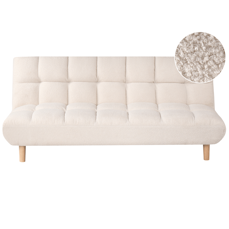 Risor Foldbar Sovesofa 112x190 cm i Bouclé, Hvid